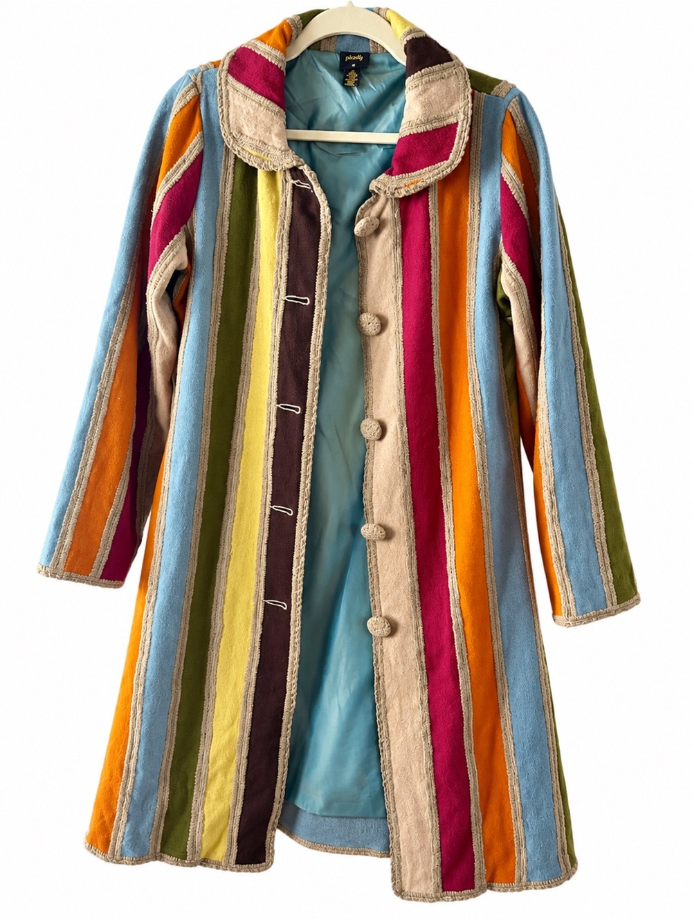 Plenty Tracy Reese Size 6 Multicolor Striped Mid Pea Coat Boho Statement Jacket
